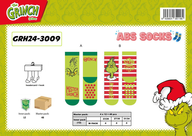 Picture of GRH243009 CHILDREN TWO PACK SOCKS THE GRINCH WITH GRIPPERS